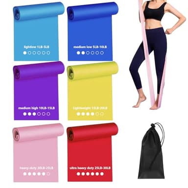 6 STK Fitnessbänder Set, 1.5M Gymnastikband Widerstandsbänder Krafttraining Gummiband Sportbänder, Gymnastikbänder in 6 Stärke Resistance Bands Set für Männer Frauen Pilates Gym Yoga Trainingsbänder