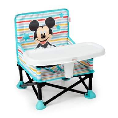 Bright Starts Disney Micky Maus Pop ’N Sit Tragbare Sitzerhöhung, für drinnen und draußen, Bodensitz mit Esslernsitz, Blau, 6 Mon - 3 Jahre