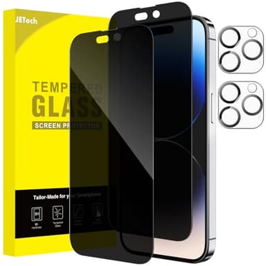 JETech Sichtschutz Full Screen für iPhone 14 Pro Max 6,7 Zoll mit Kameraschutz, Anti-Spy Panzer Schutz Glas Folie Schutzfolie Folie Kamera Displayschutz, 2 Stück Jeweils