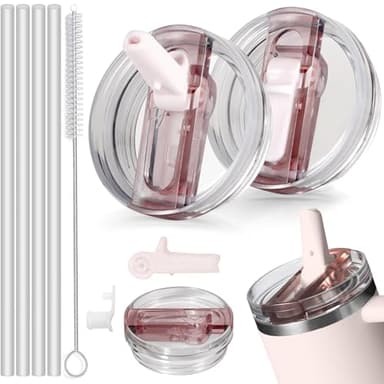 2 Stück Stanley Cup Deckel Auslaufsicher,Deckel für Stanley Cup 40oz,Auslaufsicherer Ersatzdeckel mit 4 Trinkhalmen and 1 Strohhalm Bürste,Ersatzdeckel für Stanley Cup Zubehör Wiederverwendbarer