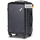 Xonic Design Reisekoffer - ABS Hartschalen Koffer mit 360° Leichtlauf-Rollen - hochwertiger Trolley mit Zahlenschloss in M-L-XL oder Set (Tiefschwarz, M)