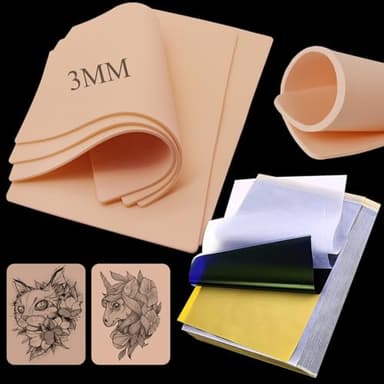 25 Stück Kunsthaut Tattoo Übungshaut 3MM und Tattoo Stencil Papier, Rayyl 5 Stück Tattoo Kunsthaut 3mm Tattoo Haut und 20 Blatt Tattoo Stencil Papier für Tattoo Zubehör