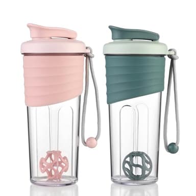 OUOUMUF 2 Stück Protein Shaker mit Tritan Rührball eiweiss shaker für proteinshakes- für super cremige Fitness Eiweiß Shaker,Proteinshaker 700ml (Rosa und Blau)