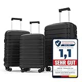 GENTOR Koffer Set 3er Reisekoffer mit Rollen Carbonoptik 3-Teilig Hartschalenkoffer Trolley mit TSA-Schloss Handgepäck Leicht Travel Groß Mittelgroß Klein (Schwarz, Set M/L/XL)