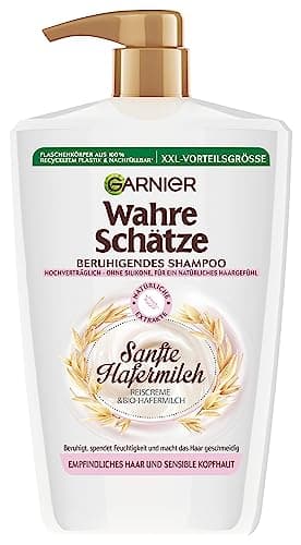 Garnier Wahre Schätze Beruhigendes Shampoo Sanfte Hafermilch XXL, beruhigend und feuchtigkeitsspendend, für empfindliches Haar und sensible Kopfhaut, Maxi Format,1000 ml