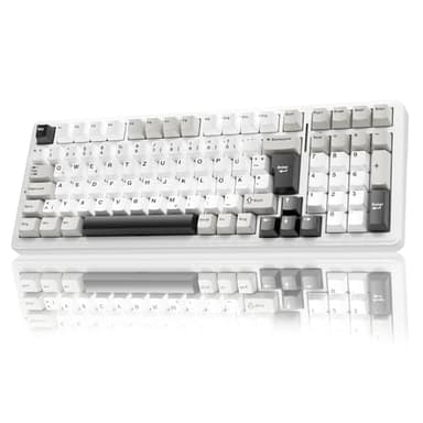 AULA F99 Kabellose Gaming Tastatur Mechanisch,QWERTZ DE-Layout,BT5.0/2.4G/USB-C,Gasket Struktur,Hot Swap,Software,RGB,PBT Tastenkappen,8000mAh,Creamy Sound,95% Prozent Mechanische Tastatur (Weiß Grau)