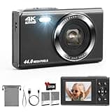 LAMA Digitalkamera, Mini Digitalkameras 4K 44MP Fotokamera Autofokus Kompaktkamera, 2,4 '' LCD 16X Zoom Blitz Digital Kamera mit 32G Karte, 2 Akku, Fotokamera für Kinder, Teenager, Anfänger(Schwarz)