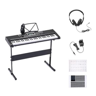 Amazon Basics 61-Tasten tragbares Digitalpiano für Anfänger, Eingebaute Lautsprecher, 255 Klänge und Rhythmen, 50 Demo-Songs, Notenständer und Kopfhörer enthalten, Schwarz, 93 x 30.4 x 9.32 cm
