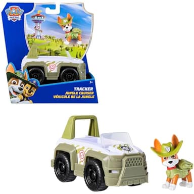 PAW PATROL - Tracker-Figur mit Dschungel-Fahrzeug, stabiles Basis-Fahrzeug (2025), authentisches Spielzeug zur Serie für Kinder ab 3 Jahren