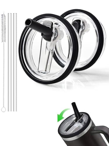 2 Stück für Stanley Cup Deckel Auslaufsicher, mit 2x Trinkhalmen und 1x Strohhalm Bürste, Wiederverwendbarer Ersatzdeckel, BPA Frei, Kompatibel Mit Stanley Quencher H2.0 40oz Cup (Schwarz)