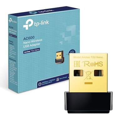 TP-Link Archer T2U Nano AC600 USB WLAN Stick Adapter(433MBit/s 5GHz, 200MBit/s 2,4GHz, WPA und WPA2-Verschlüsselungs-Standard, Windows 11/10/8.1/8/7/XP, Mac OS 10.15 und früher) schwarz/Gold