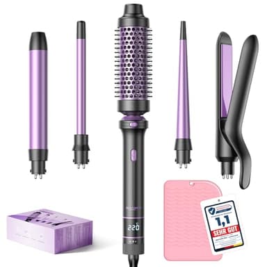 BESTOPE PRO Lockenstab, 5 in 1 Lockenstäbe Set mit Glätteisen, Thermobürste, 3 Keramische Lockeneisen (9mm- 25mm) für Große Locken, 13 Temperaturen, Hair Curler mit Hitzebest.Matte, Handschuh, Klammer