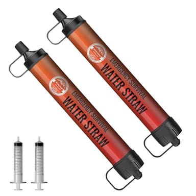 Wasserfilter Outdoor 2 Pack- Trinkwasserfilter für 3000 Liter Filtergenauigkeit bis zu 0,1 Mikron, Entfernt 99,99% aller Bakterien - Water Filter für Notfall, Survival & Camping,BPA-frei,Orange