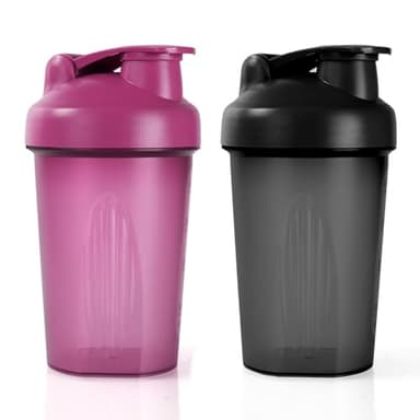 ACWOO Protein Shaker, 500ml Eiweiß Shaker, proteinshaker mit Messskala, BPA Frei, auslaufsicher, Langlebiger, Geruchsneutraler Shake Becher, Shaker für cremige Whey Proteinpulver Shake(Schwarz + Lila）