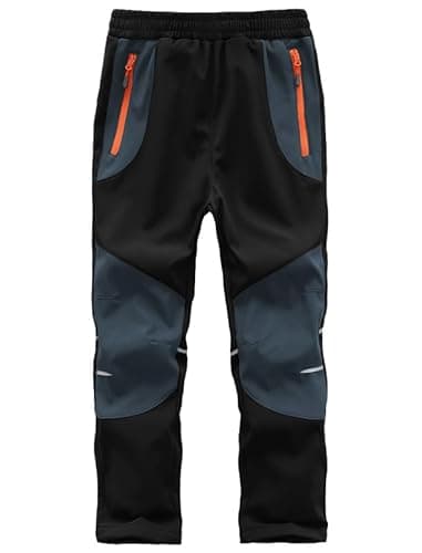 Zzkouine Kinder Softshellhose Schneehose Thermohose Hosen Jungen Mädchen Winterhose Outdoorhose Wanderhose, Schwarz/Grau 134-140