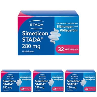 SIMETICON STADA 280mg - Medizinprodukt zur Linderung gasbedingter Beschwerden wie Bauchkrämpfe, Blähungen und Völlegefühl - 1 x 32 Weichkapseln (Packung mit 4)