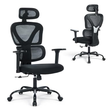 COLAMY Ergonomischer Bürostuhl – Bequemer Schreibtischstuhl mit 9,5 cm Sitzpolster, 3D-Armlehnen, Verstellbarer Kopfstütze, für Büro, Homeoffice & Studium, Schwarz