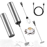 Elektrischer Milchaufschäumer USB wiederaufladbar, 2 Geschwindigkeitsstufen, Edelstahl Hand-Milchaufschäumer mit 3 Aufsätzen, tragbar, kabellos, für Cappuccino, Latte, Kaffee, Saucen