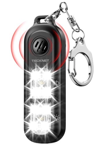 TECKNET Taschenalarm für Frauen, 135dB Persönlicher Alarm, IPX4 Wiederaufladbare Sirene mit Schlüsselanhänger, Lauter Alarm für Frauen unterwegs, Kinder, Senioren, Schwarz
