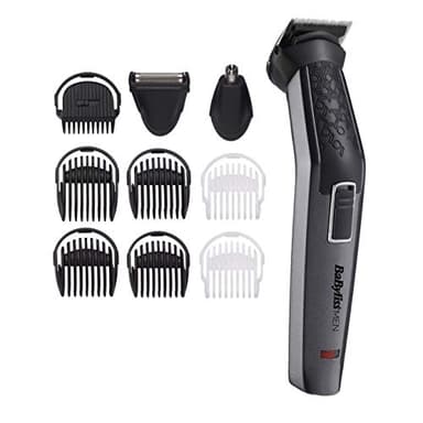 BaByliss 10-in-1 Carbon Titanium Multi-Grooming Trimmer Kit abwaschbar für Körper, Bart und Nasenhaare inkl. Aufbewarungstasche, Schwarz grau MT727E