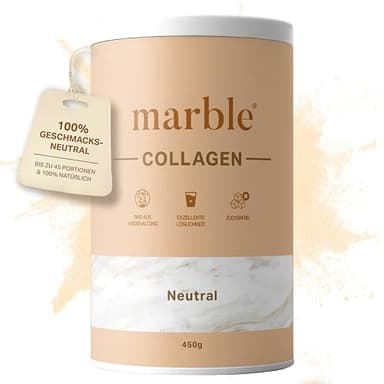 marble® Collagen Pulver 450 g - Collagenpeptide - 60 Tage risikofrei testen - Aminosäuren Komplex hochdosiert - Kollagenpulver in Pappdose ohne Plastiklöffel – geschmacksneutral