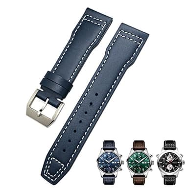 20mm 21mm Cowide Leder -Uhrband für IWC Pilot Uhren Portugieser Armbänder 18 weicher Blauer Gurt