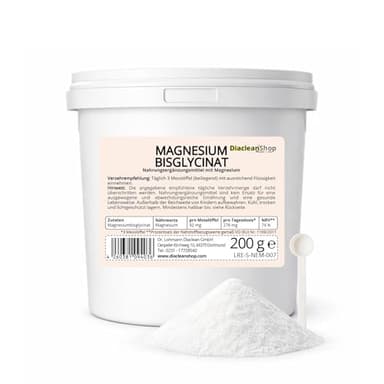 Magnesiumbisglycinat Pulver 200 g - inkl. Messlöffel - Chelatiertes Magnesium - vollständig reagiert