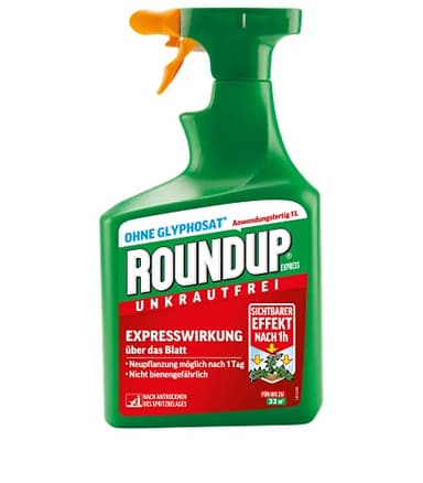 Roundup Unkrautfrei Express, 1 Liter Sprühflasche - Unkrautvernichter, zur Bekämpfung von Unkräutern, Gräsern und Moos