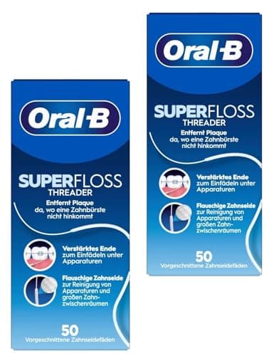 Oral-B Superfloss Zahnseide – 2er Pack – Ideal für Zahnspangen, Brücken & Implantate – Vorgefertigte Fäden für einfache Anwendung – Zahnseide für schwer erreichbare Stellen