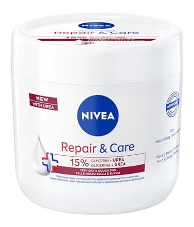 NIVEA Körpercreme Repair & Care Urea 400 ml, Allzweckcreme für sehr trockene und raue Haut, 72h Feuchtigkeitscreme, angereichert mit 15% Glycerin und Urea