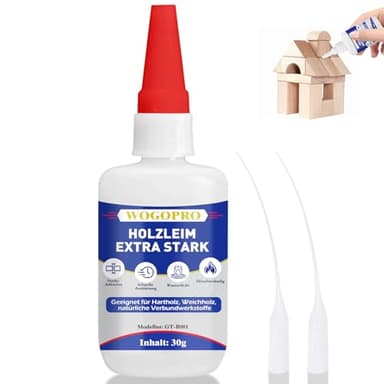 Holzleim Extra Stark, Holzkleber Wasserfest, Transparent und Schnell Trocknender Holzleim für Vielseitige Verleimungs- & Bastelarbeiten, 30g