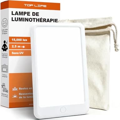 Top Life Lichttherapielampe 15.000 Lux, UV-freie Vollspektrum Tageslichtlampe, LED Sonnenlicht Lampe zur Steigerung von Stimmung & Konzentration, Ideal für Lichttherapie bei Lichtmangel und Müdigkeit
