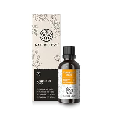 NATURE LOVE® Vitamin D3 1000 (50ml flüssig) – Laborgeprüfte 1000 I.E. pro Tropfen – in MCT-Öl aus Kokos – Vitamin D hochdosiert – hoch bioverfügbar, sehr hohe Stabilität und ohne unnötige Zusätze