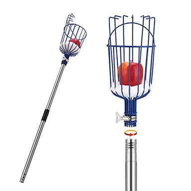 MaidMAX Obstpflücker mit Teleskopstiel aus Edelstahl 4 Meter, Apfelpflücker mit Gelenk und Schaumstoffauflage, Greifer mit Korb für Obst Apfel Orange, leicht stabil und platzsparend