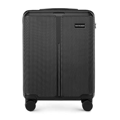 WITTCHEN Stripes Line | Kabinenkoffer 55 × 39 × 20 cm (M) | Hartschale ABS handgepäck Koffer 36 l, 4 Rollen 360° & Zahlenschloss | Handgepäck Tasche für Lufthansa/Eurowings/Ryanair | Farbe: Schwarz