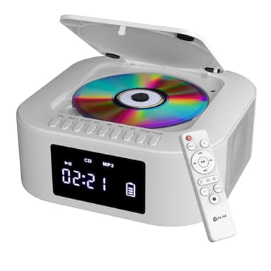 KLIM Boombox E1 Radio mit CD Player - BASS Boost mit Tieftöner - FM, MP3, Bluetooth, AUX, USB, Kompakt Disc - CD Player tragbar mit kabellosem Modus und aufladbaren Akku - Mit Fernbedienung - Weiß