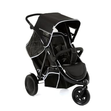 hauck Freerider, Schwarz - 3 Rad Geschwisterbuggy mit Regenschutz für 2 Kinder - Oberer Sitz mit Liegefunktion ab Geburt - Unterer Sitz ab 6 Monaten - Max. 15 Pro Sitz - Höhenverstellbar