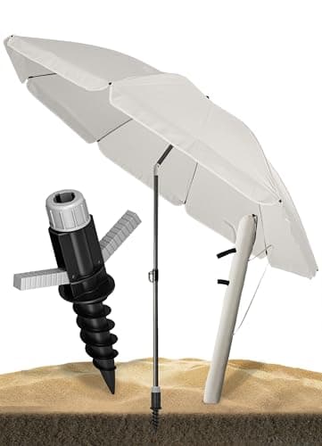 4smile Sonnenschirm Strand SunnyJoy Ø 180 cm, 3er Set - Strandschirm mit UV Schutz 50+, inkl. Sonnenschirm Schutzhülle und Bodenhülse - Strandschirm windfest stabil, Sonnenschutz Strand, Beige