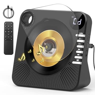 Greadio CD Player Tragbar mit Bluetooth 5.1, Kinder CD Spieler mit Lautsprecher, Fernbedienung, HiFi-Sound, Staubschutz, AUX/USB-Wiedergabe, Tragbarer cd Player für Zuhause (Schwarz)