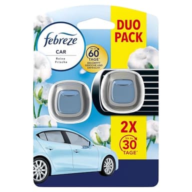 Febreze Auto Lufterfrischer Clip, 2 Stück, Reine Frische, Auto Duft bekämpft Gerüche bis zu 70 Tage