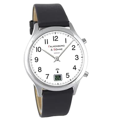 Falkenberg & Söhne Funkarmbanduhr Japanisches Quarzuhrwerk Funkuhr 42 mm Edelstahl Leder 22 mm Funksignal DCF77 Herrenarmbanduhr Damenarmbanduhr Digitale & Analoge Anzeige Datumsanzeige