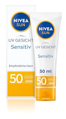 NIVEA SUN UV Gesicht Sensitiv Sonnenschutz LSF 50 (50 ml), Gesichtscreme mit LSF 50 für empfindliche Haut, sofort wirksame Sonnencreme beruhigt Hautirritationen