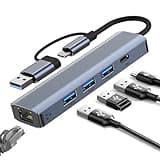 Oliveria USB Type-C auf Ethernet Adapter, Gigabit RJ45 LAN 1000 Mbit/s Netzwerkadapter mit 3 *U-SB 3.0 & USB Type-C Ports, USB-C auf Ethernet Adapter für Windows XP/MAC/Linux/Chromebook