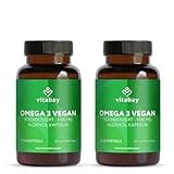 Vitabay Omega 3 Vegan Hochdosiert – 1100 mg Algenöl – 120 Kapseln mit DHA & EPA im 2:1 Verhältnis – unterstützt Gehirn & Sehkraft – Laborgeprüft