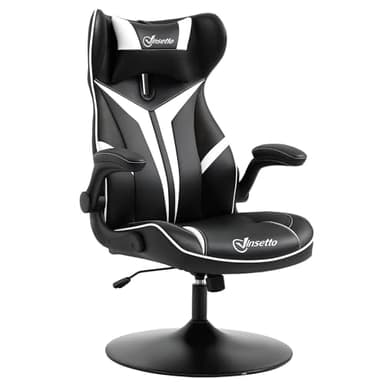 Vinsetto Gaming Stuhl ergonomischer Gamer Stuhl mit Kopfstütze und höhenverstellbar Gamingstuhl Bürostuhl mit Wippfunktion Schwarz+Weiß