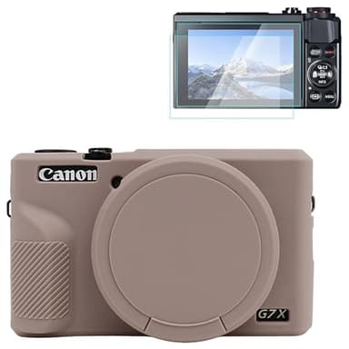 Rieibi Silikonhülle für Canon G7X Mark III Gehäuse, G7X Mark III Zubehör mit 2 Stück Displayschutz, abnehmbare Objektivabdeckung für Canon G7X Mark III Hülle