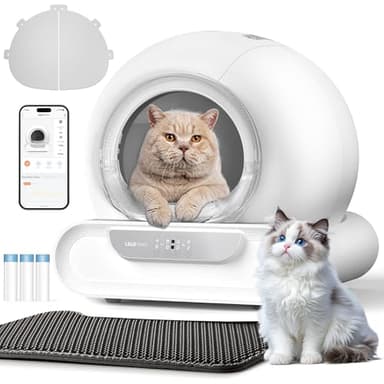 LELO PAWS Selbstreinigende Katzentoilette, 74L Katzenklo Selbstreinigend mit Türvorhang, Müllbeutel, Matte, APP Steuerung, Desodorieren, Sicher, Elektrisches Katzenklo XXL für Mehrere Katzen, Weiß