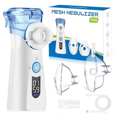 VapoZen Vernebler Inhalator, leise, für Erwachsene und Kinder, digitaler und selbstreinigender Zerstäuber, tragbar, zeitgesteuert, wiederaufladbar, für Zuhause und Reisen (weiß)