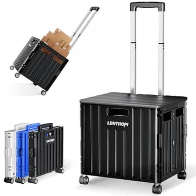LDHTHOPI Einkaufstrolley klappbar 65L,MAX 50KG Trolley mit Teleskopgriff,4 Zerlegbaren Drehbaren Rädern,100 x 42 x 37 Hohe Kapazität Einkaufstrolley,für Einkaufen Picknick Aufbewahrungskiste,Schwarz