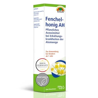 SUNLIFE Fenchelhonig AH 350 g - Sirup gegen Erkältung & Husten - Wirkstoff bitteres Fenchelöl - Hustenlöser für Kinder ab 1 Jahr - Fenchelhonig flüssig